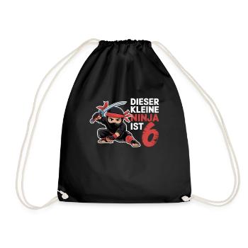 This Little Ninja Is 6 Birthday Shirt - Drawstring Bag - black - Front