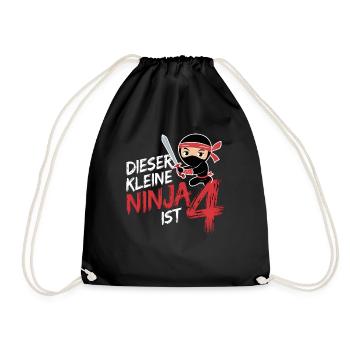 This Little Ninja Is 4 Birthday T-Shirt - Drawstring Bag - black - Front