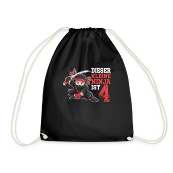 This Little Ninja Is 4 Birthday T-Shirt - Drawstring Bag - black - Front