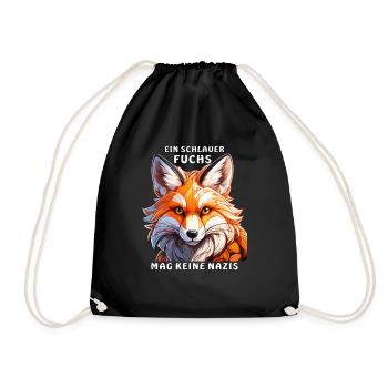 A CUNNING FOX DOESN'T LIKE NAZIS - Drawstring Bag - black - Front