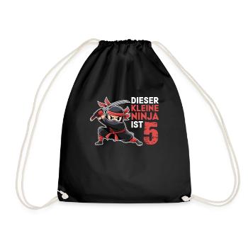 This Little Ninja Is 5 Birthday Shirt - Drawstring Bag - black - Front