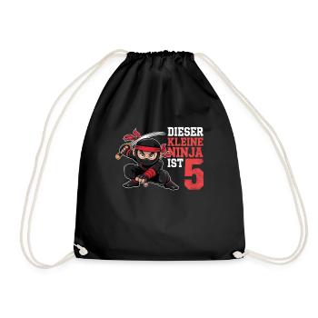 This Little Ninja Is 5 Birthday Shirt - Drawstring Bag - black - Front