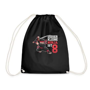 This Little Ninja Is 8 Birthday T-Shirt - Drawstring Bag - black - Front