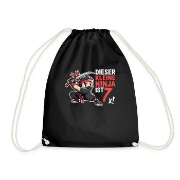 This Little Ninja Is 7 Birthday Shirt - Drawstring Bag - black - Front