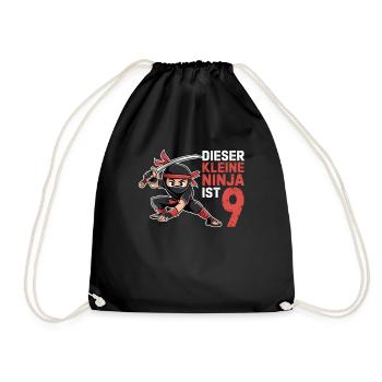This Little Ninja Is 9 Birthday T-Shirt - Drawstring Bag - black - Front