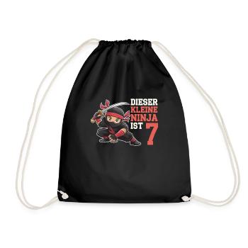 This Little Ninja Is 7 Birthday Shirt - Drawstring Bag - black - Front
