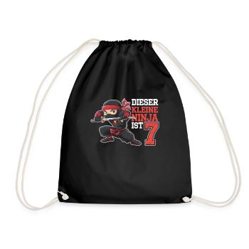 This Little Ninja Is 7 Birthday Shirt - Drawstring Bag - black - Front