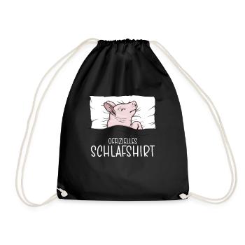 Offizielles Schlafshirt Schwein Schlafanzug Ferkel - Turnbeutel - Schwarz - Vorne