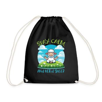 Stay Calm And Herd Sheep Zen Meditation Sheep - Drawstring Bag - black - Front