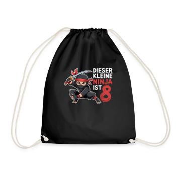 This Little Ninja Is 8 Birthday T-Shirt - Drawstring Bag - black - Front