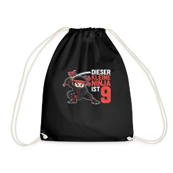 This Little Ninja Is 9 Birthday T-Shirt - Drawstring Bag - black - Front