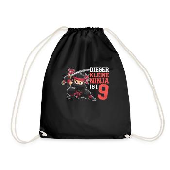 This Little Ninja Is 9 Birthday T-Shirt - Drawstring Bag - black - Front