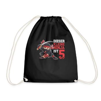 This Little Ninja Is 5 Birthday Shirt - Drawstring Bag - black - Front