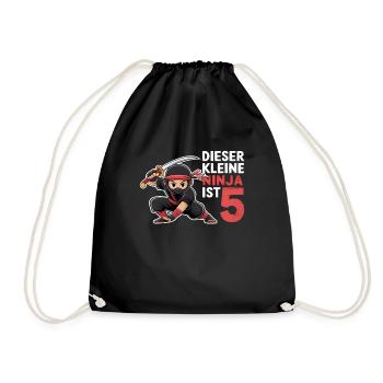This Little Ninja Is 5 Birthday Shirt - Drawstring Bag - black - Front