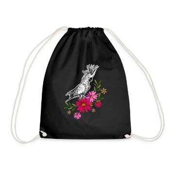 Cockatoo With Flowers - Drawstring Bag - black - Front