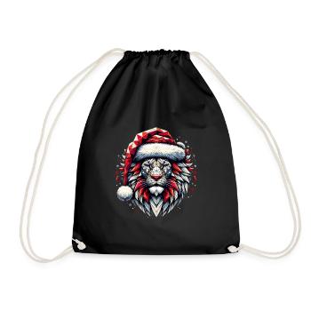 Polygon Art - Lion Lion Head with Santa Hat - Drawstring Bag - black - Front