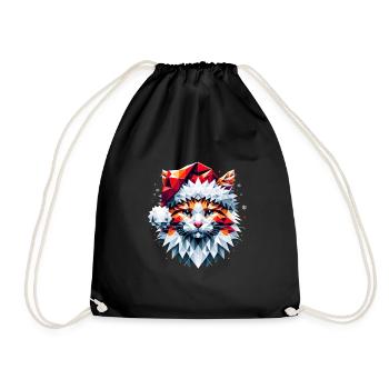 Polygon Design - Cat Cat with Santa Hat - Drawstring Bag - black - Front