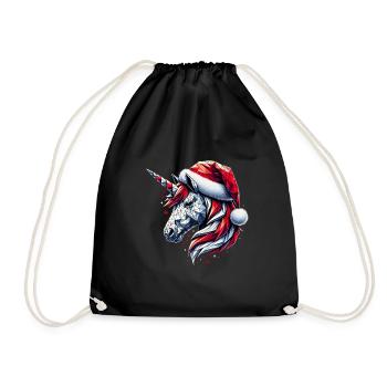 Polygon Art - Unicorn with Santa Hat - Drawstring Bag - black - Front