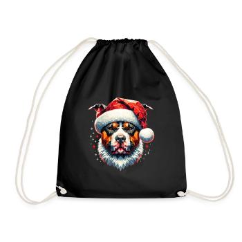 Polygon Design - Pitbull Dog with Santa Hat - Drawstring Bag - black - Front