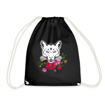 Cougar With Flowers - Drawstring Bag - black - Front