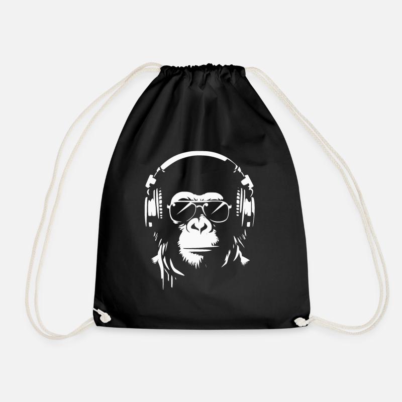 Affe mit Kopfhörern Cooles Musikdesign - Turnbeutel - Schwarz