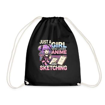 Just A Girl Who Loves Anime And Sketching, Anime - Drawstring Bag - black - Front