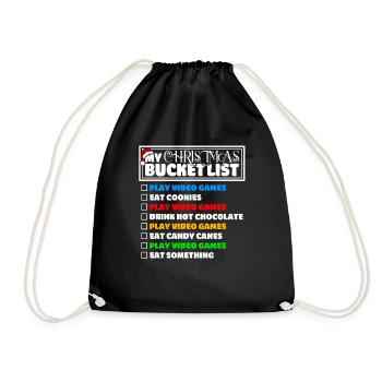 Christmas Bucket List Video Games Xmas Gamer - Drawstring Bag - black - Front