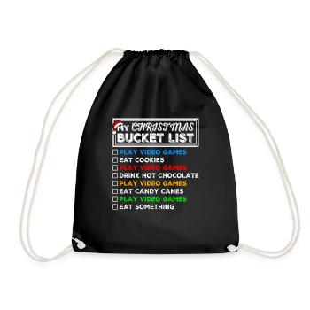 Christmas Bucket List Video Games Xmas Gamer - Drawstring Bag - black - Front