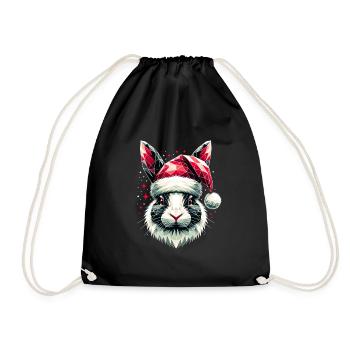 Polygon Art Bunny Wearing Santa Hat Original - Drawstring Bag - black - Front