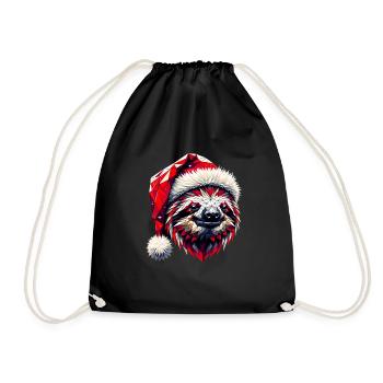 Polygon Art Sloth Santa Hat Original - Drawstring Bag - black - Front