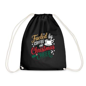 Fueled By Coffee And Christmas Cheer - Drawstring Bag - black - Front