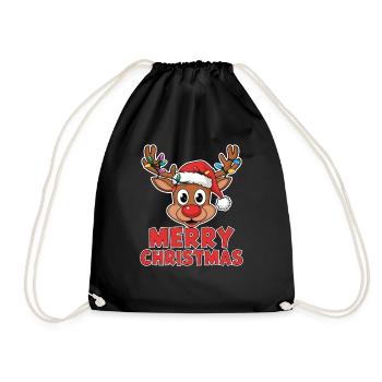 Merry Christmas Reindeer Xmas Family Men Women - Drawstring Bag - black - Front