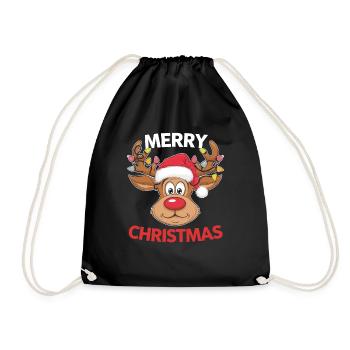 Merry Christmas Reindeer Men Women Family Matching - Drawstring Bag - black - Front