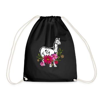 Llama With Flowers - Drawstring Bag - black - Front