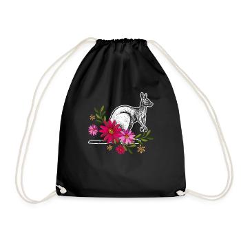 Kangaroo With Flowers - Drawstring Bag - black - Front
