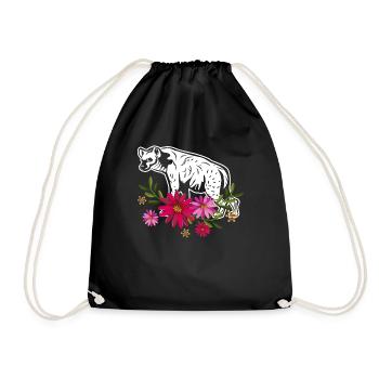 Hyena With Flowers - Drawstring Bag - black - Front