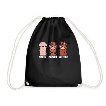 Cat Stone Paper Scissors Paw Game Funny - Drawstring Bag - black - Front
