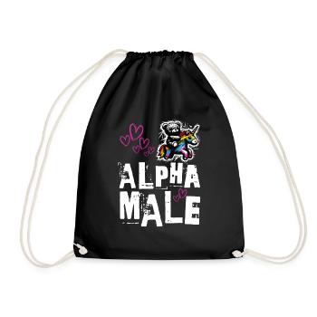 Alpha Einhorn - Süßer Teddy reitet auf Einhorn - Turnbeutel - Schwarz - Vorne
