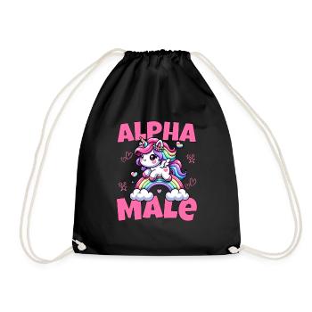 Cute alpha unicorn male riding the rainbow - Drawstring Bag - black - Front