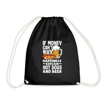 When Money Doesn't Explain Happiness Hot Dog and Beer - Drawstring Bag - black - Front
