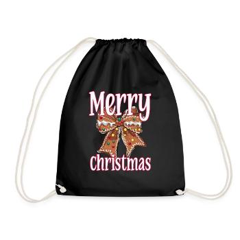 Gingerbread Bow with Merry Christmas Lettering - Drawstring Bag - black - Front