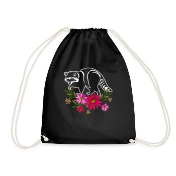 Raccoon With Flowers - Drawstring Bag - black - Front