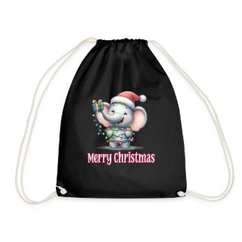 Little Elephant Christmas Hat Merry Christmas - Drawstring Bag - black - Front