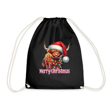 Bovins Highland avec chapeau de Noël Joyeux Noël - Sac de sport léger - noir - Devant