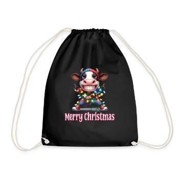 Cool Souriant Vache Fée Guirlandes Joyeux Noël - Sac de sport léger - noir - Devant