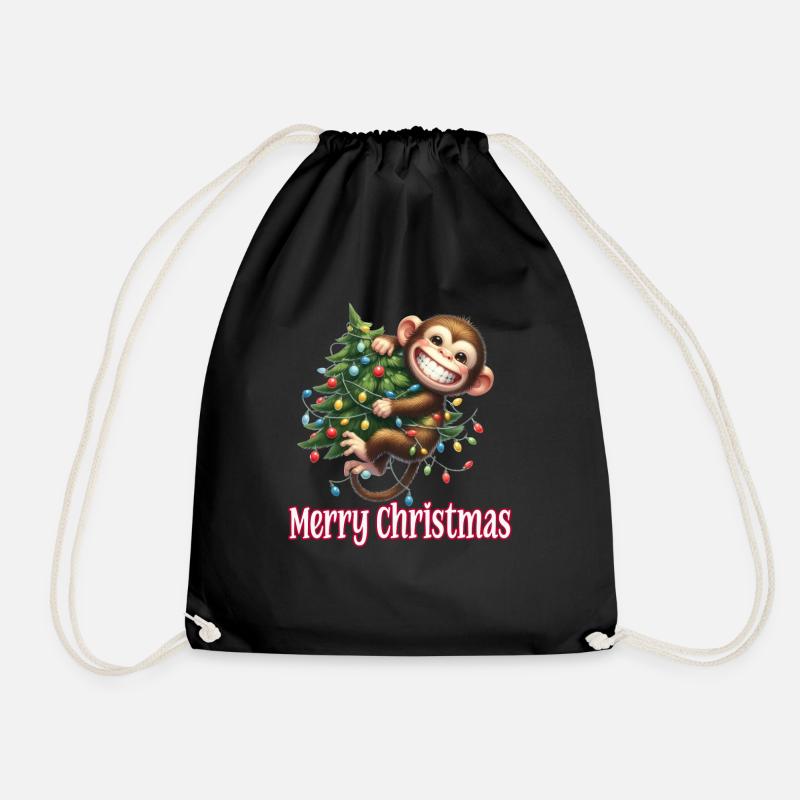 Süßes Äffchen kleiner Affe Merry Christmas - Turnbeutel - Schwarz