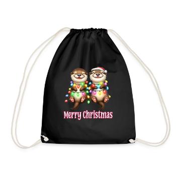 Cute Little Otter Christmas Hat Merry Christmas - Drawstring Bag - black - Front