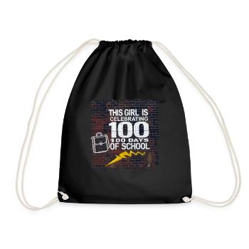 Funny Outfit teacher & student 100 days of school - Drawstring Bag - black - Front