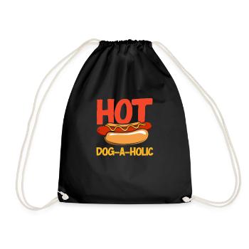 Hot Dog Lover: Dog-A-Holic Fun - Drawstring Bag - black - Front