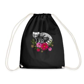 Red Panda With Flowers - Drawstring Bag - black - Front